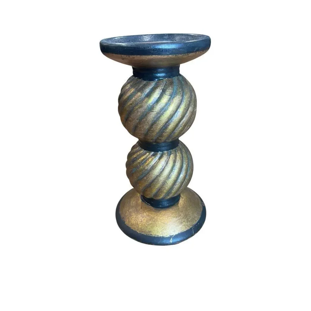 Vintage Candle Holders Antique Gold Chunky Pillar Candle Holders Set of 2